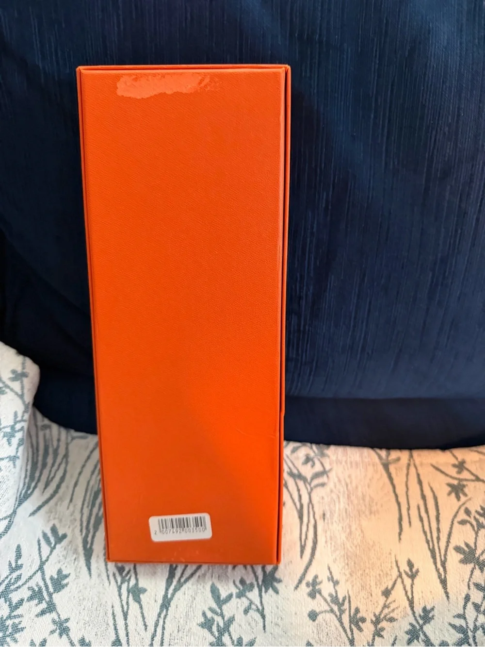 Hermes Orange Box with Navy Horse-Print Tie